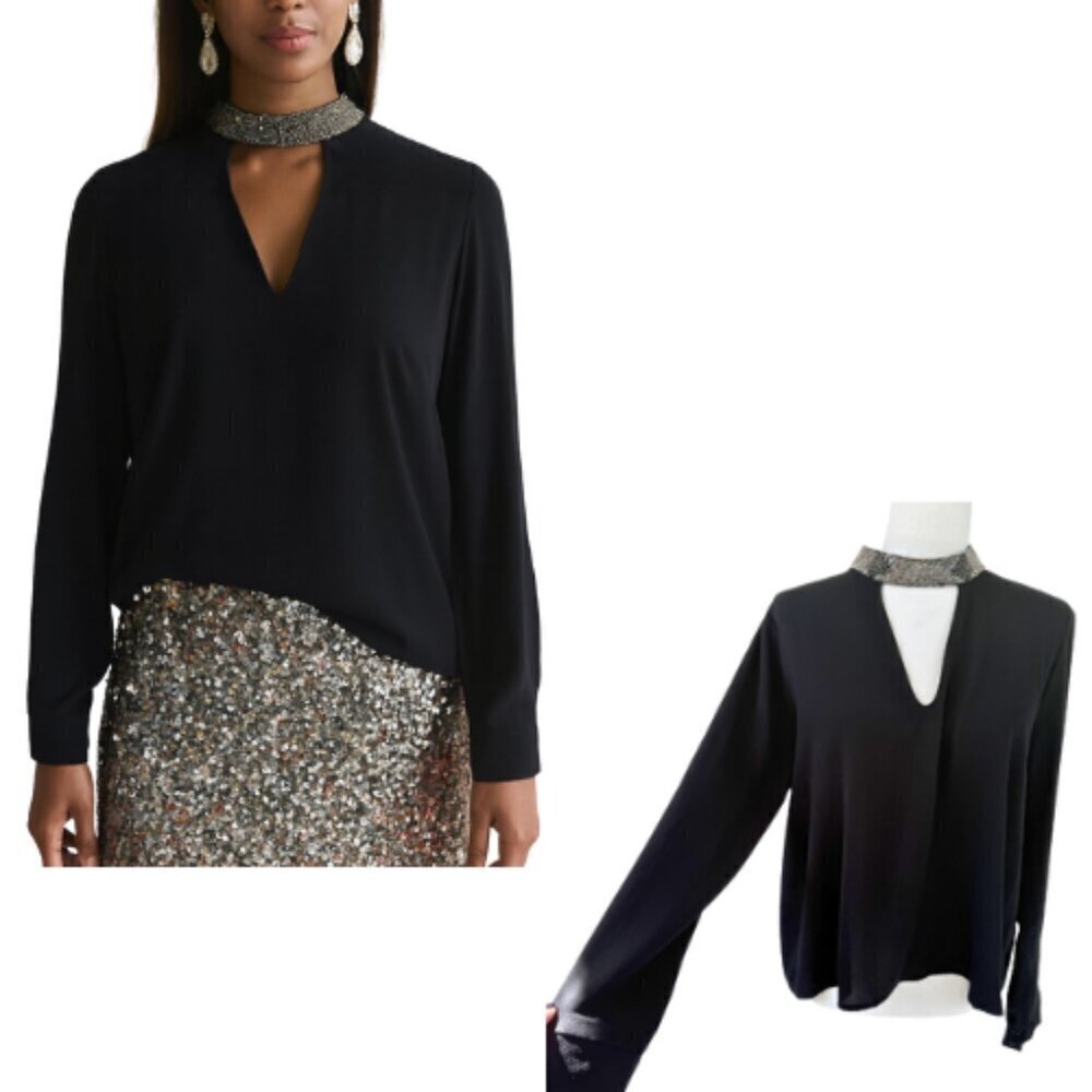 ASTR Silver Beaded Black Long Sleeve Blouse - Size M